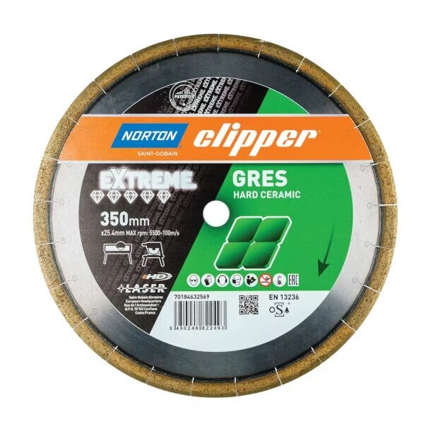 Norton Clipper Diamantscheibe 70184602448 Extreme Gres, Ø 125 x 22,23 mm, für Feinsteinzeug