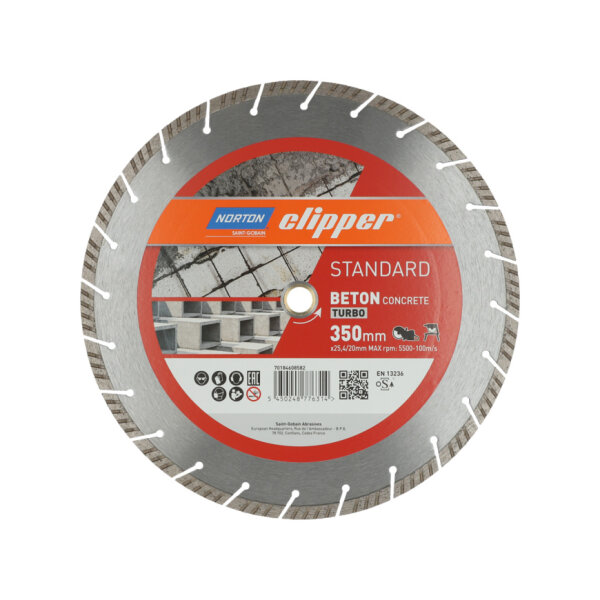 Norton Clipper Diamantscheibe 70184608582 Standard Beton Turbo, Ø 350 mm, Bohrung 25,4/20 mm