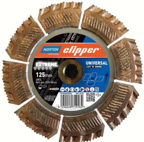 Norton Clipper Diamantscheibe Extreme Cut N Grind 70184602036, Ø 125 mm, M14, iHD-Technologie