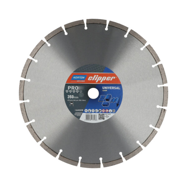 Norton Clipper Diamantscheibe 70184611209 Pro Universal Laser, Ø 350 x 25,4 mm, für Beton