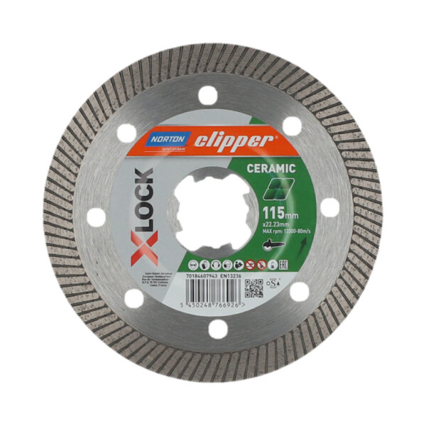 Norton Clipper Diamantscheibe  252 X-Lock Ceramic, Ø 115-125 mm, geschlossener Rand, Bohrung 22,23 mm