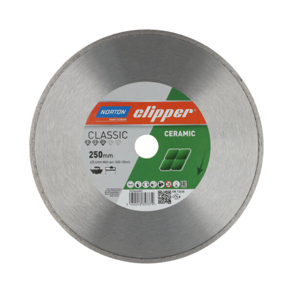 Norton Clipper Diamantscheibe 70184626831 Classic Ceramic 250x25,4 mm, für Keramikfliesen, geschlossener Schneidrand