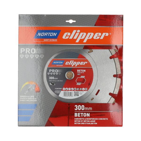 Norton Clipper Diamant-Trennscheibe 70184611453 Pro Beton Soft, Ø 300x20 mm, mit Schnitttiefenanzeiger, 12 mm Segmenthöhe